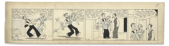 Chic Young Hand-Drawn Blondie Comic Strip From 1933 -- Featuring Dagwood, Blondie & Herb Woodley